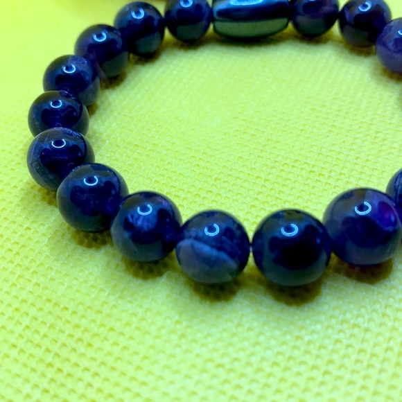 Amethyst Semiprecious Stone and Hematite Handmade Stretch Bracelet ~ 7” ~ NWOT - Picture 7 of 7
